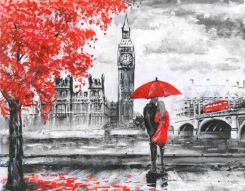 Фреска Влюбленные с красным зонтом в Лондоне