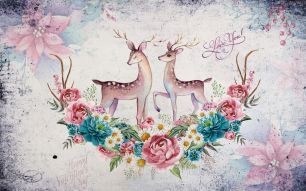 Фреска Олени и цветы