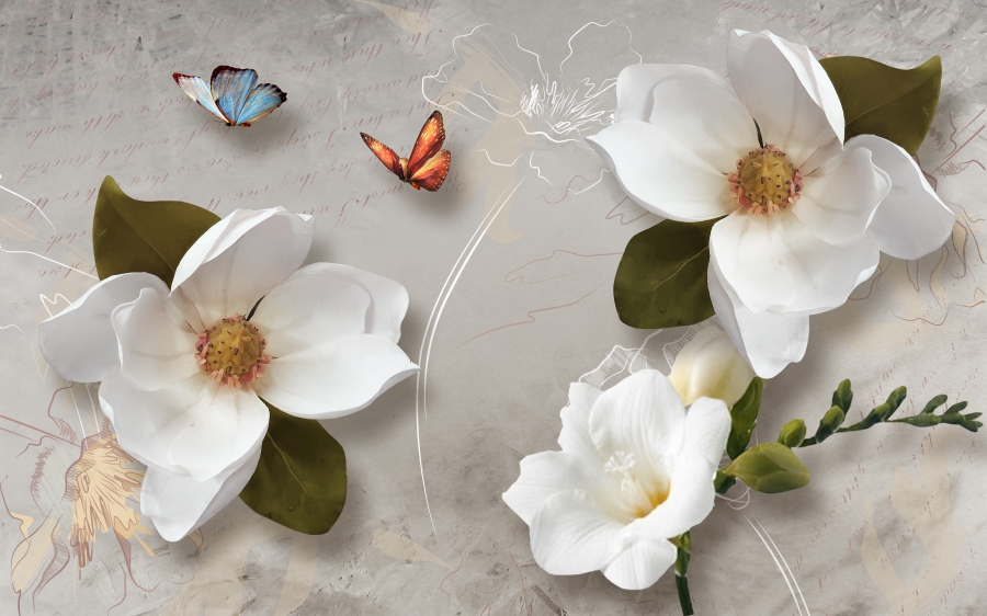 Фотообои Бабочки в цветах